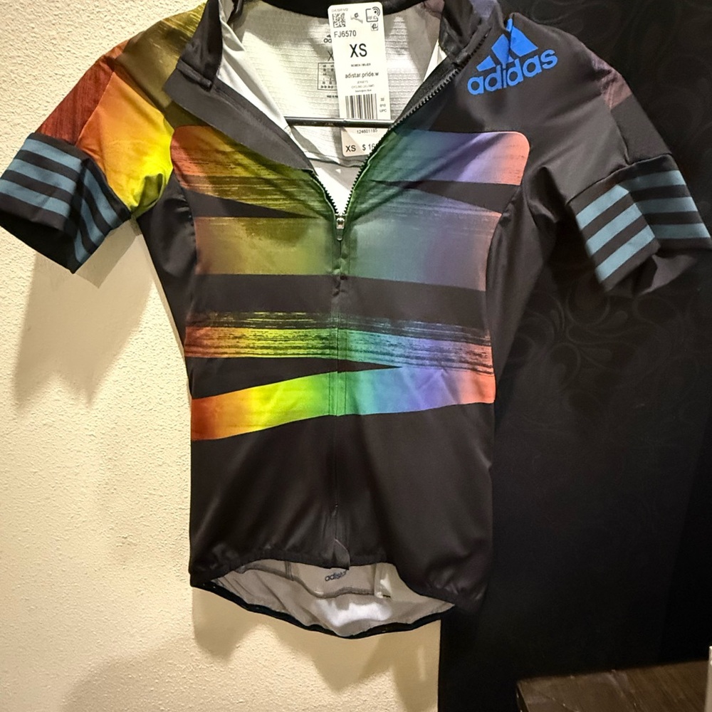 Adidas Women's Black Tee with Rainbow Stripes
